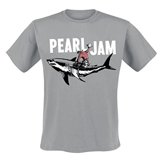 Pearl Jam shark cowboy uomo t-shirt grigio m 100% cotone regular