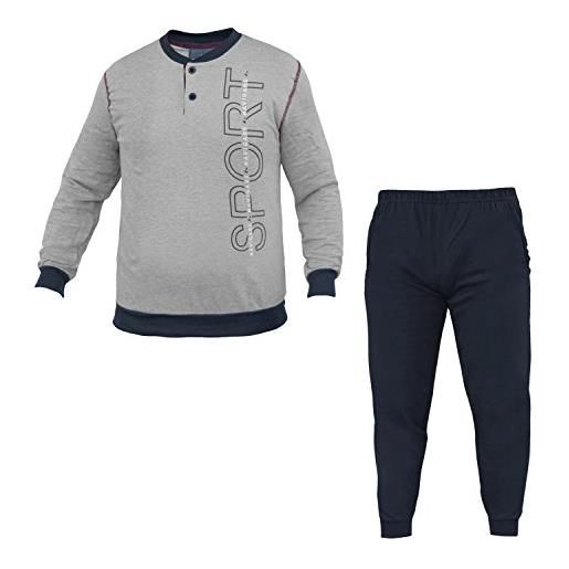 Pigiama Uomo In Spugna Normann, Maniche Lunghe Con Polsini A Righe, Grigio Scuro Taglia 54. Caldo, Comodo E Certificato OEKO-TEX. - 4