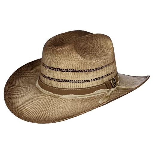 Stetson cappello di paglia caluca western toyo uomo/donna - cappelli da spiaggia sole cowboy con fascia in pelle primavera/estate - l (58-59 cm) marrone chiaro