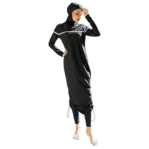 OBEEII costume da bagno intero musulmano costume da bagno sexy da donna costume da bagno musulmano copertura completa per donna, top a tre pezzi + pantaloni + hijab blu scuro xl