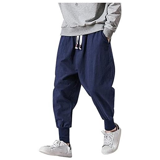 Generic pantaloni larghi harem pantaloni casual stile semplice giapponesi semplici da uomo in cotone e lino pantaloni larghi casual da casa pantaloni lunghi leggeri e traspiranti harem large (color: z-grey