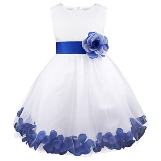 YiZYiF vestito da cerimonia bambina lungo elegante abito da battesimo tulle ricamato fiore vestito da principessa abito da sposa damigella matrimonio nuziale comunione blu scuro 10 anni