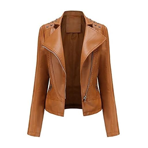 JMKEY giacca da motociclista in ecopelle pu da donna in ecopelle cool borchie giacca pu slim short biker cappotti, stile 4, l