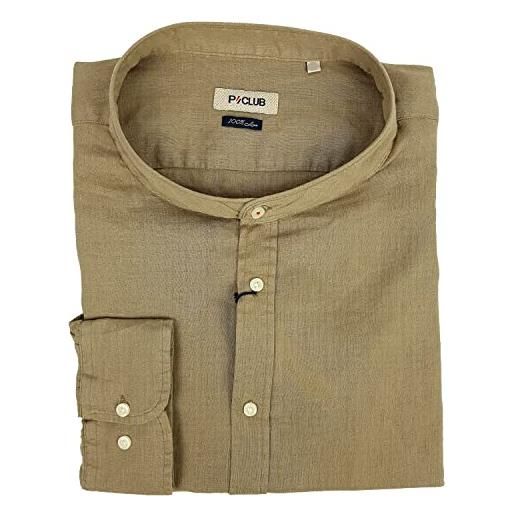 P-Club camicia uomo manica lunga 100% puro lino taglie forti collo alla coreana 4xl 5xl 6xl (4xl - verde)