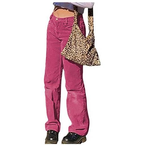 Onsoyours moda color block jeans per le donne vita alta tasche patchwork pantaloni dritti patch flare denim pantaloni y rosa m