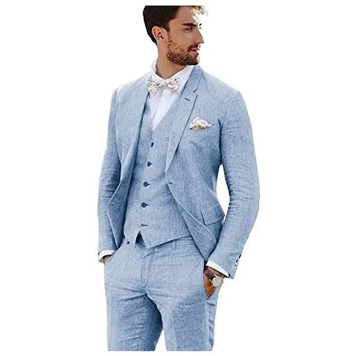 DREFEEL abito di lino furuyal 3 pezzi vintage retro wedding suit slip giacca giacca glazer groom smoking (colore: blue, dimensione: 54)