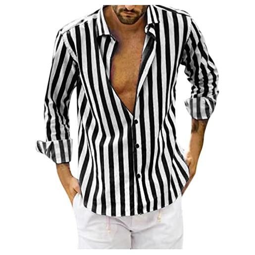 Sprifloral camicia casual da uomo in cotone a maniche lunghe a righe camicia da spiaggia con bottoni m-3xl, marina militare, m
