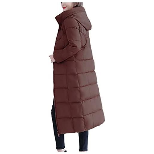 Onsoyours cappotto donna invernale caldo piumino lungo con cappuccio giacca parka ispessito con cerniera e tasca vintage chic a marrone m