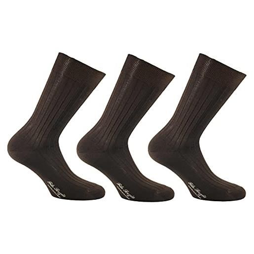 CALZE PRESTIGE (3 paia) calze uomo corte a coste in pregiatissimo cotone 100% filo scozia classic (marrone, 39-41, numeric_39)