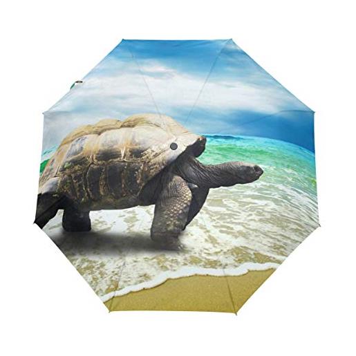 BEUSS tartaruga marina tartaruga ombrello pieghevole automatico antivento con auto apri chiudi portatile ombrelli per viaggi spiaggia donne bambini ragazzi ragazze