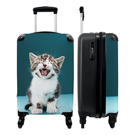 NoBoringSuitcases.com® valigia bagaglio a mano valigie travel bag trolley cabina valigia rigida bambino si inserisce trolley bagagli a mano 55x40x20 gattino - gatto - blu - 55x35x20cm
