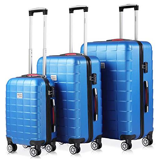 Monzana exopack set 3 pz valigie rigide azzurro m l xl con lucchetto manico gel trolley rigidi bagaglio a mano