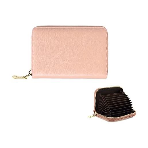 PORRASSO porta carte di credito da donna uomo pelle portamonete con protezione rfid portatile portafoglio multifunzione porta carte credito rosa