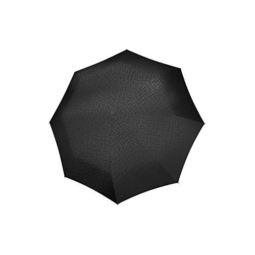 Reisenthel umbrella pocket classic - ombrello tascabile antivento con apertura manuale, manico con design ergonomico, realizzato con bottiglie in pet riciclate, nero signature hot print