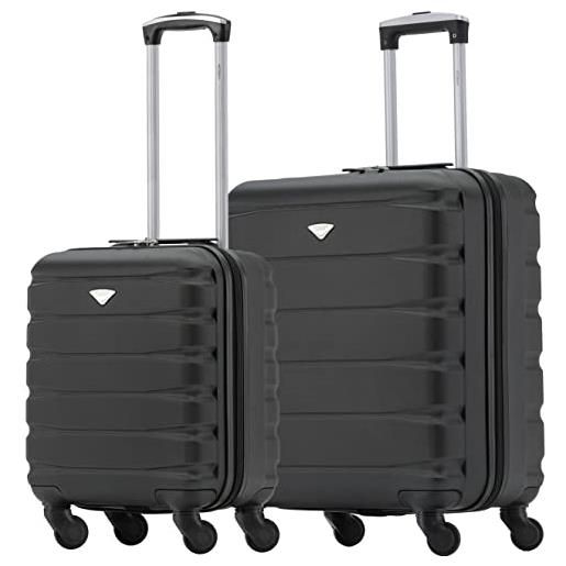 Flight Knight suitcase set of 2 lightweight 4 wheel abs hard case cabin carry on hand luggage - easy. Jet maximum size for overhead cabin & under seat carry-on - 45x36x20cm & 56x45x25cm