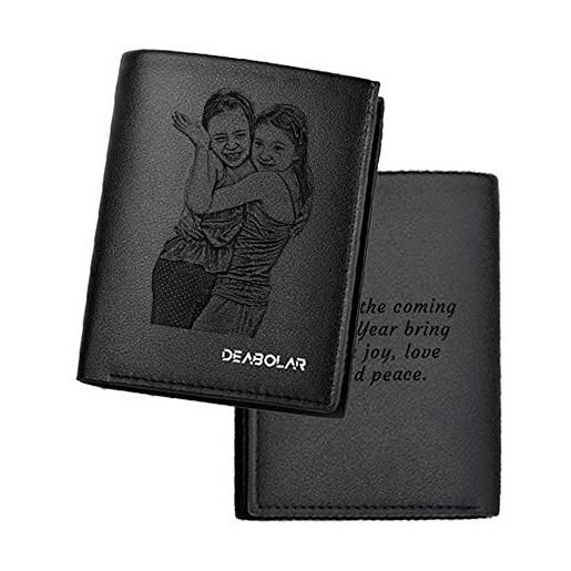 haellerry portafoglio personalizzato con foto inciso, portafogli personalizzati con foto per uomo, marito, papà, figlio, regali di natale (nero-verticale)