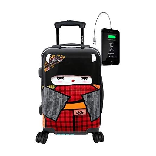 TOKYOTO - valigia trolley rigida japan doll 55x40x20cm | trolley giovanile per ragazzi ragazze bambini bambine, 4 ruote 360º | bagaglio a mano con fantasia divertente per ryanair, easyjet