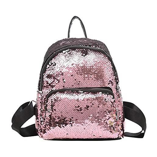 DemiawakingIT zaino con paillettes stile preppy borsa da viaggio glitterata borsa da scuola casual per studenti (rosa)