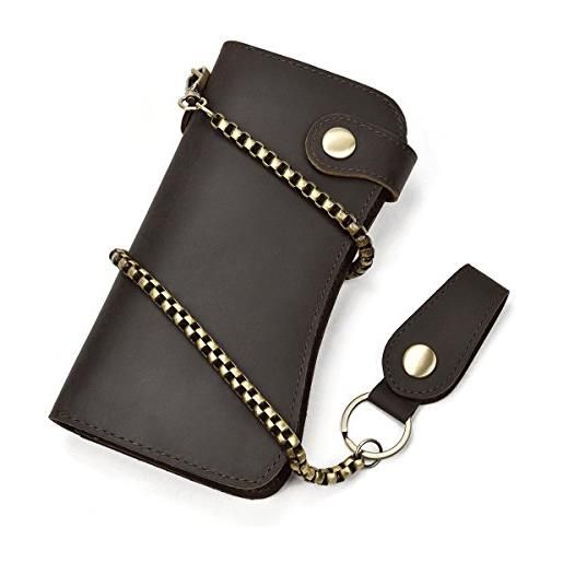 LUUFAN portafoglio lungo in vera pelle da uomo con tasca con cerniera vintage bifold borsa da libretto degli assegni (chain wallet)