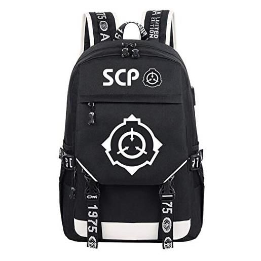 WANHONGYUE scp anime luminoso laptop backpack borsa da scuola zaino per con porta di ricarica usb nero / 5