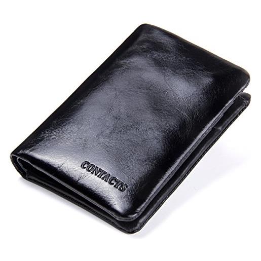 Contacts portafoglio in vera pelle per uomo bifold trifold porta carte di credito, nero 1, taglia unica, vintage