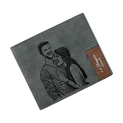 ABIsedrin portafoglio personalizzato uomo, portafoglio personalizzato con foto per uomo con scheda di blocco rfid per maschi regalo del papà (grigio)