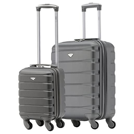 Flight Knight suitcase set of 2 lightweight 4 wheel abs hard case cabin carry on hand luggage - ryanair maximum size for overhead cabin & under seat carry-on - 55x40x20cm & 40x20x25cm