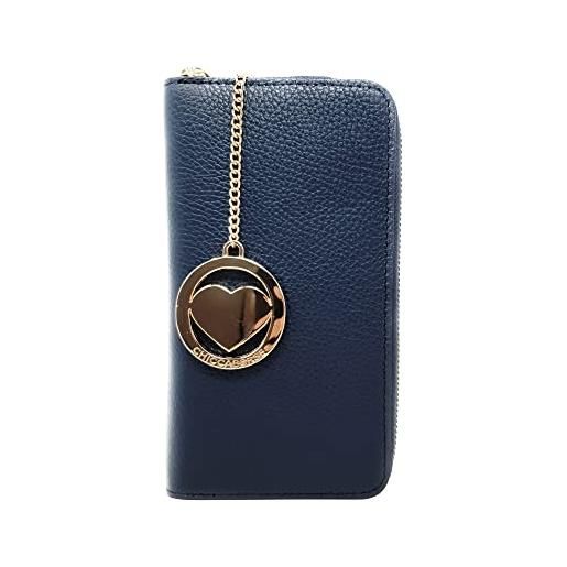 Chicca Borse portafoglio lungo donna portafogli in pelle italiana portacarte (blu scuro)