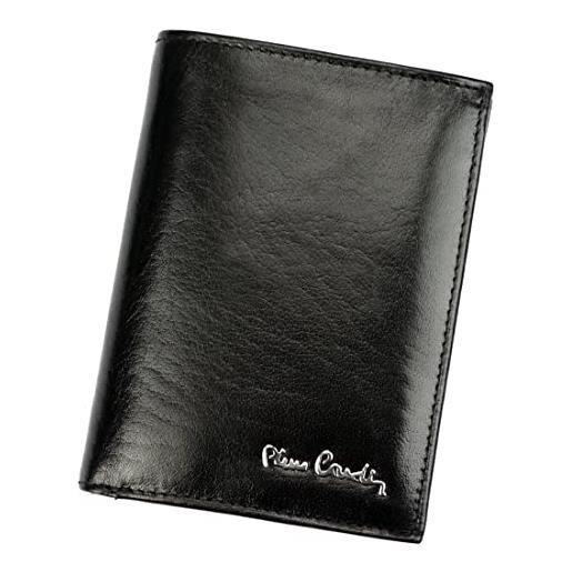 Pierre Cardin portafoglio uomo realizzato in vera pelle grainata con slot per carte tasche a moneta scomparto per banconote protezione rfid, motivo nero uno, classico