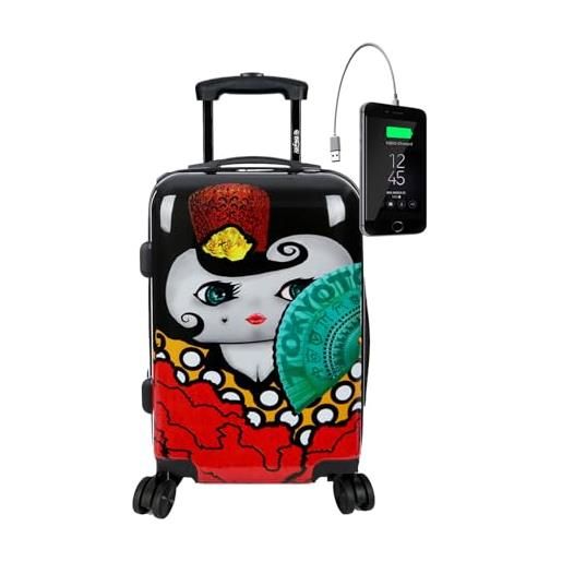 TOKYOTO - valigia trolley rigida flamenca 55x40x20cm | trolley giovanile per ragazzi ragazze bambini bambine, 4 ruote 360º | bagaglio a mano con fantasia colorata divertente