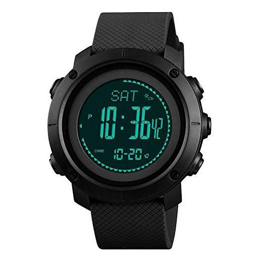 Omadiol orologio digitale uomo sportivo, pedometro militare esterno dual time calorie stop2 allarme el light date countdown orologio da polso uomo, nero