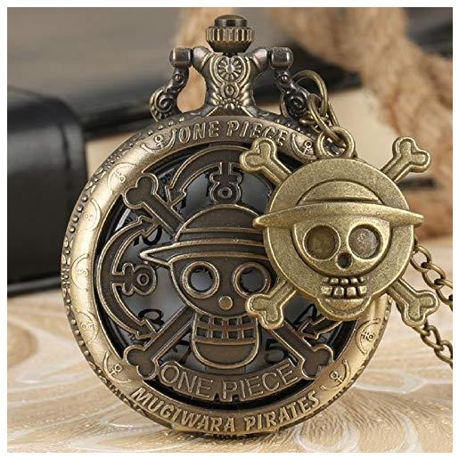 GIPOTIL hollow pirate luffy one piece quartz pocket watch necklace clock unique cosplay pendant chain gifts reloj with skull accessory