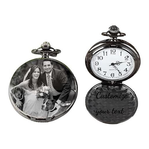 Jacklin F orologio da tasca personalizzato con foto, gioielli con testo inciso con catena regalo per la festa del papà di compleanno di laurea di natale