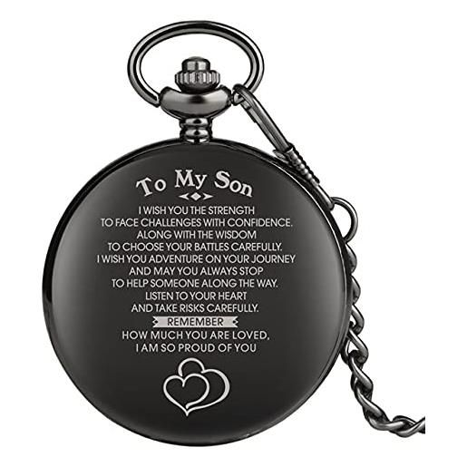 GIPOTIL top unique family gifts customized greeting words i love you theme quartz pocket chain watch souvenir gifts for dad mom son 2022, to my son