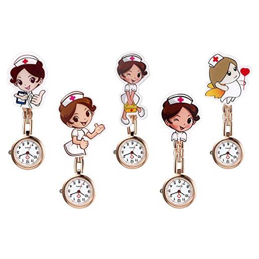 Lancardo [5 pezzi] orologio infermiere con quadrante digitale e decorazione cartone animato, stile di cartone animato di tendenza, modello di ragazza, colore oro rosa, regalo perfetto