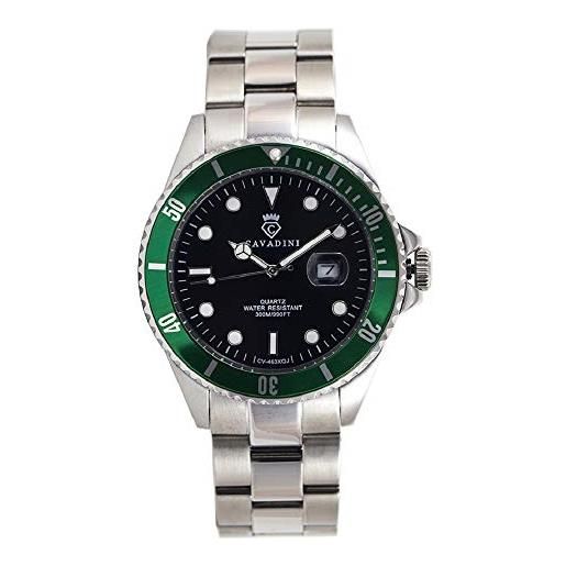 C CAVADINI orologio da polso da uomo advantage analogico al quarzo con cinturino in acciaio inox cv-463xqj, nero/verde, bracciale