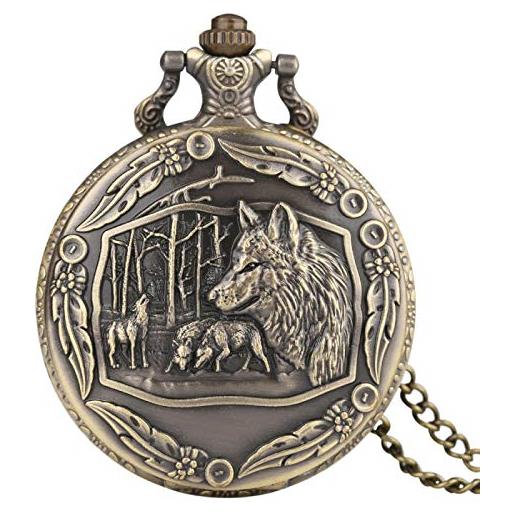 WRVCSS wild wolf bronze pocket watch men's and women's pendant pocket watch quartz clock necklace pocket watch gift gift 1
