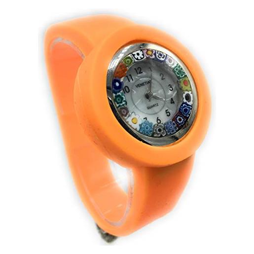 LE GEMME DI VENEZIA orologio donna murrina veneziana acciaio cinturino silicone watch in vetro di murano murrina (arancio)