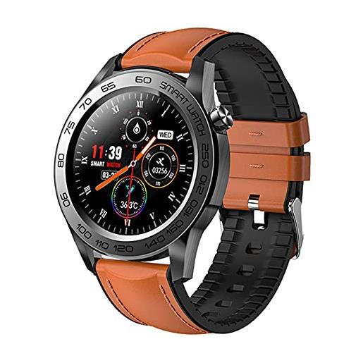 ZWHJL smart watch gps gps track recording sport fitness tracker full touch temperature monitor temperatura smartwatch(color: pelle marrone)