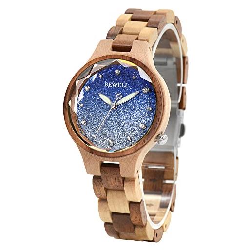 BEWELL orologi in legno da donna star dust dail movimento al quarzo minimalista orologio da polso in legno di lusso