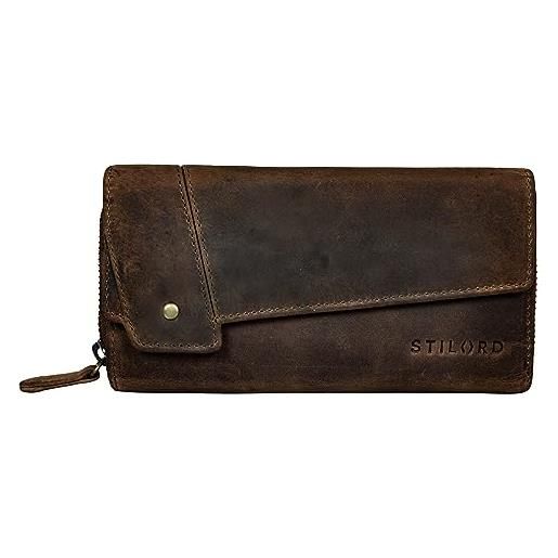 STILORD 'sophia' portafoglio in pelle donna con protezione rfid vintage grande con cerniera formato orizzontale, colore: seppia - marrone puro