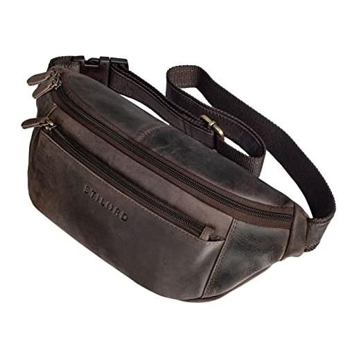 STILORD 'bryce' marsupio in pelle cintura uomo donna vintage borsa a tracolla borsello zainetto monospalla con tasche cerniera per festival montagna, colore: marrone scuro