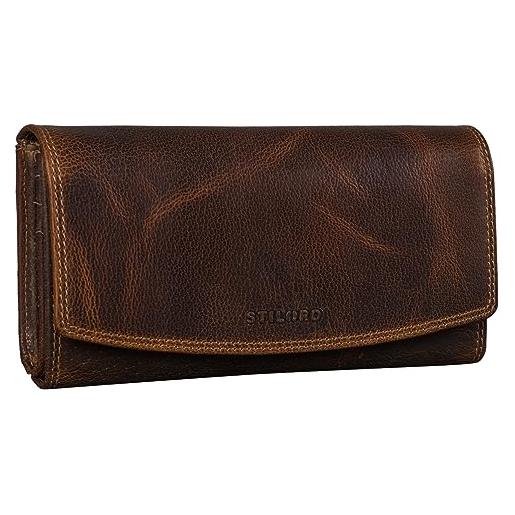 STILORD 'felicia' portafoglio donna in pelle con protezione rfid e nfc wallet vintage borsellino grande con cerniera in confezione regalo, colore: luino - marrone