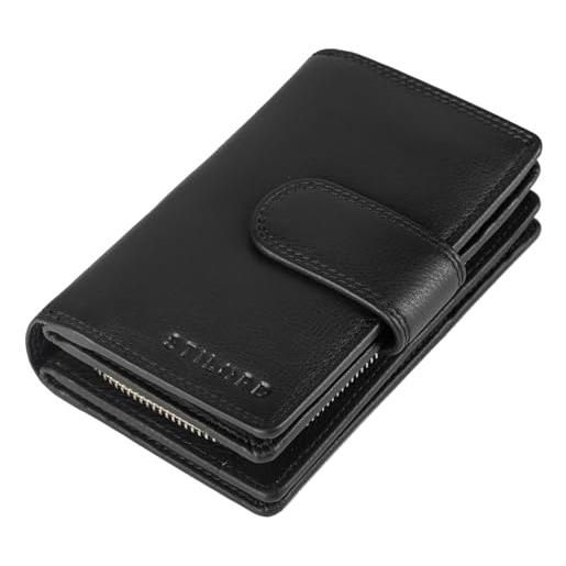STILORD 'tilda' portafoglio cuoio donna vintage rfid wallet large portamonete per carte de credito borsellino porta-carte con cerniera in in vera pelle, colore: nero