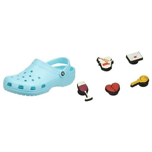 Crocs classic, zoccoli unisex - adulto, blu (ice blue), 33/34 eu + shoe charm 5-pack, decorazione di scarpe, night in