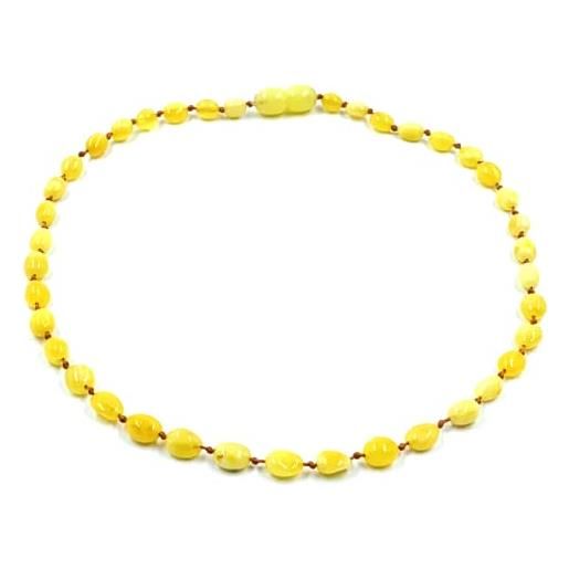 Amber Jewelry Shop collana di ambra (unisex) 34 cm - collana fatta a mano in ambra baltica naturale certificata (bianco giallo), ambra, ambra