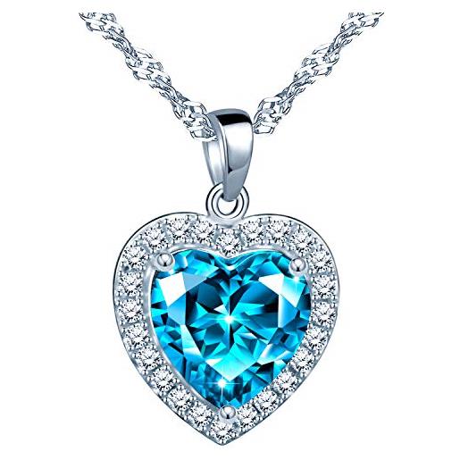 Yumilok collana da donna con ciondolo a forma di cuore con smeraldo sintetico, in argento sterling 925, con zirconi, regalo per donne, argento sterling zirconia cubica