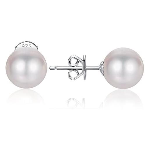 LUCKMORA orecchini da donna con perle argento 925 orecchini a punta naturale rotonde coltivate d'acqua dolce perline (9-9.5mm)