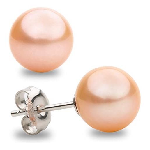 Secret & You orecchini da donna con perle coltivate d'acqua dolce rotondi di colore naturale rosa al pesca Secret & You - disponibile in 2 misure, da 8-8,5 mm a 9-9,5 mm - argento sterling rodiato 925