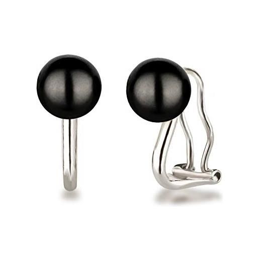 Schöner-SD orecchini a clip con perle 8 mm, in argento 925 rodiato e argento, colore: nero , cod. Oc-fi1-ku08-s